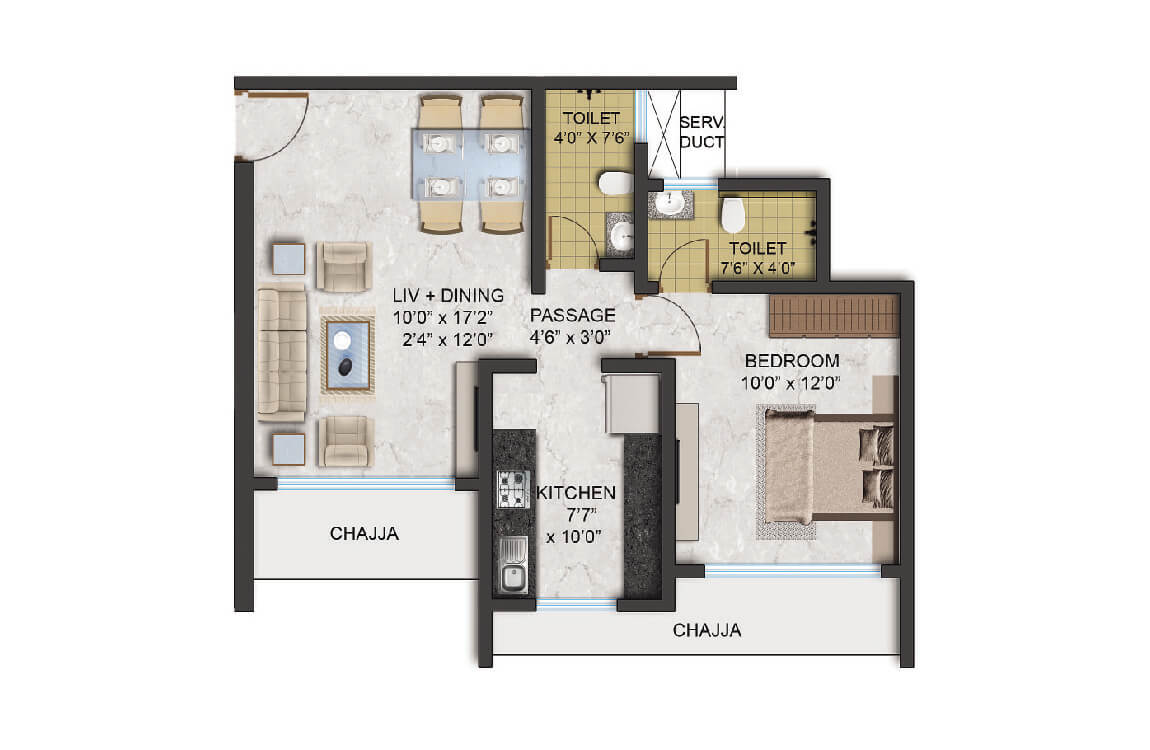 1 BHK CARPET AREA 503.32/503.43/506.98 sq.ft